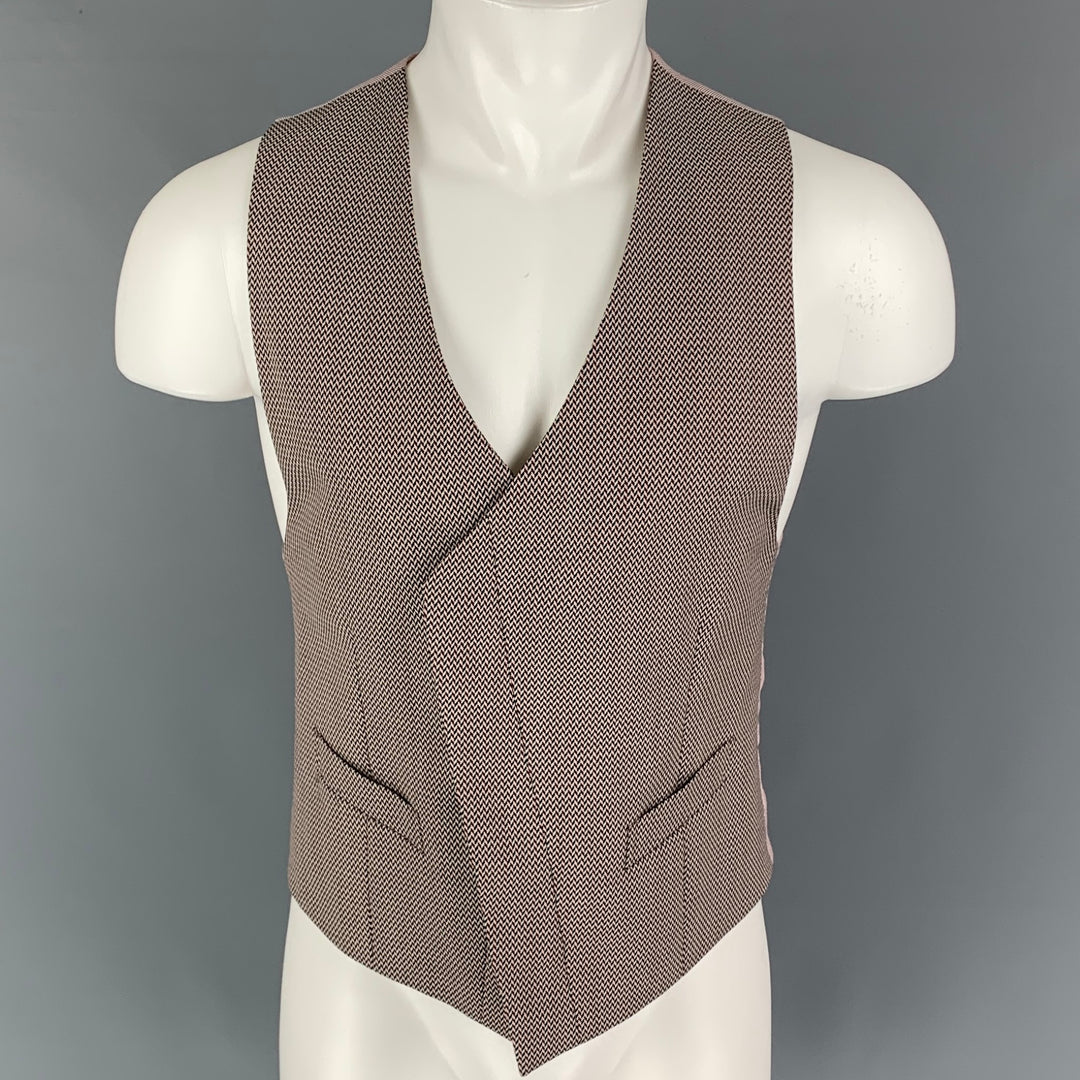 GIORGIO ARMANI Size 38 Olive Burgundy Herringbone Wool Vest