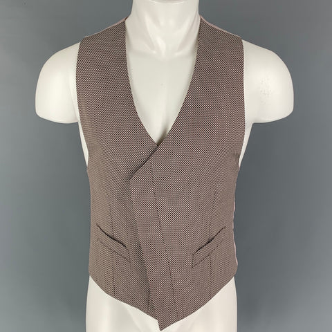 GIORGIO ARMANI Size 38 Olive Burgundy Herringbone Wool Vest