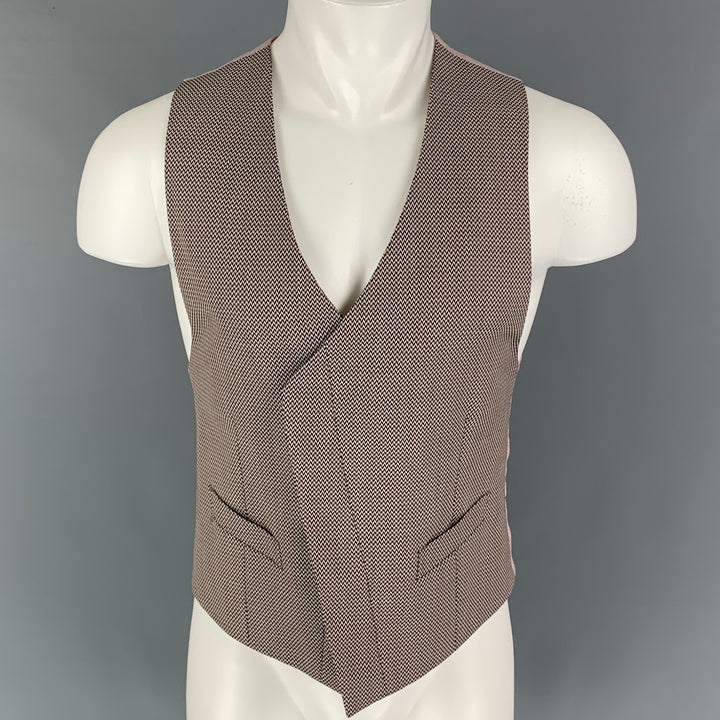 GIORGIO ARMANI Size 38 Olive Burgundy Herringbone Wool Vest