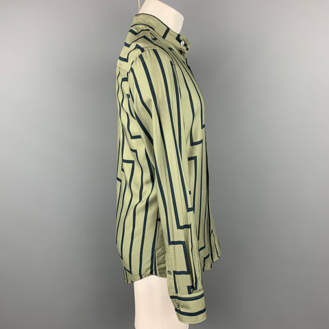 EMPORIO ARMANI Size M Green & Navy Stripe Long Sleeve Shirt