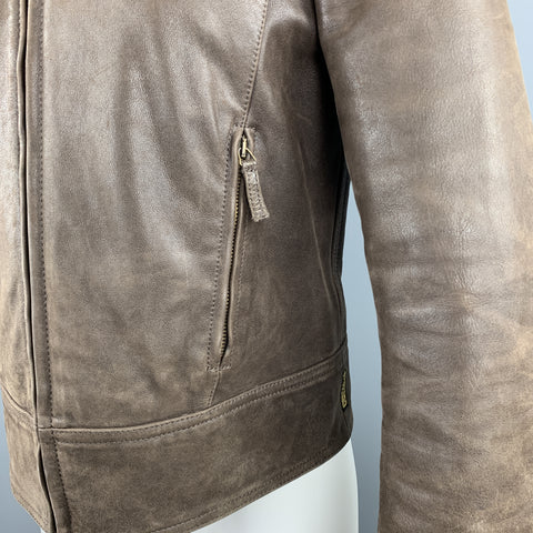 ARMANI JEANS Taille S Veste en cuir marron zippée en détresse