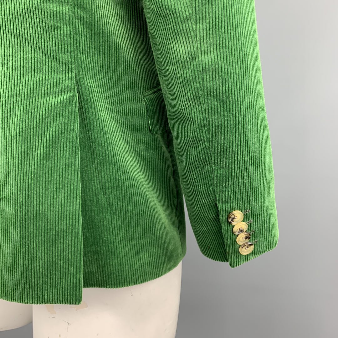 ETRO Size 40 Green Corduroy Notch Lapel Two Buttons Sport Coat Jacket