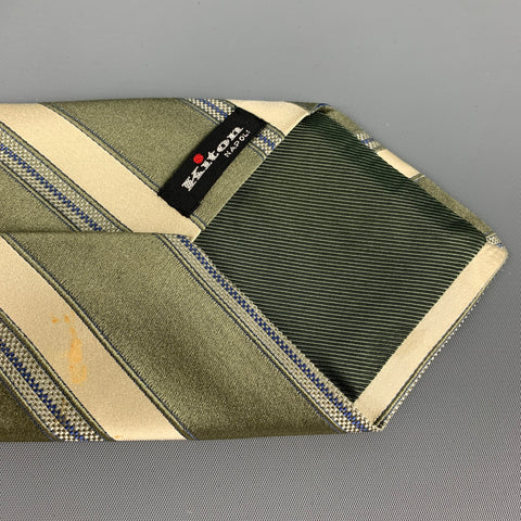 KITON Moss Yellow Diagonal Stripe Silk Tie