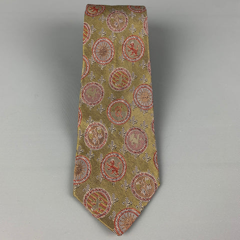 JEAN PAUL GAULTIER Olive Red Crest Silk Blend Tie