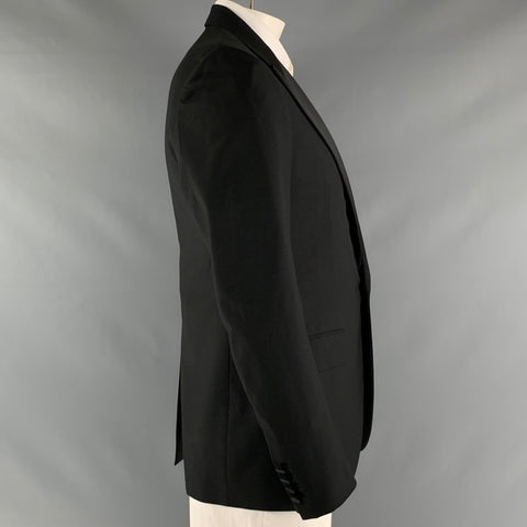 LANVIN Taille 42 Manteau de sport à revers en laine unie noire Mohair