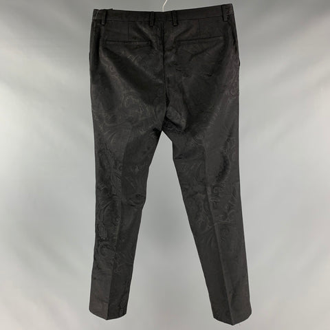 ARENA Talla 32 Pantalón de vestir con bragueta y cremallera en mezcla de acetato de cachemira negro