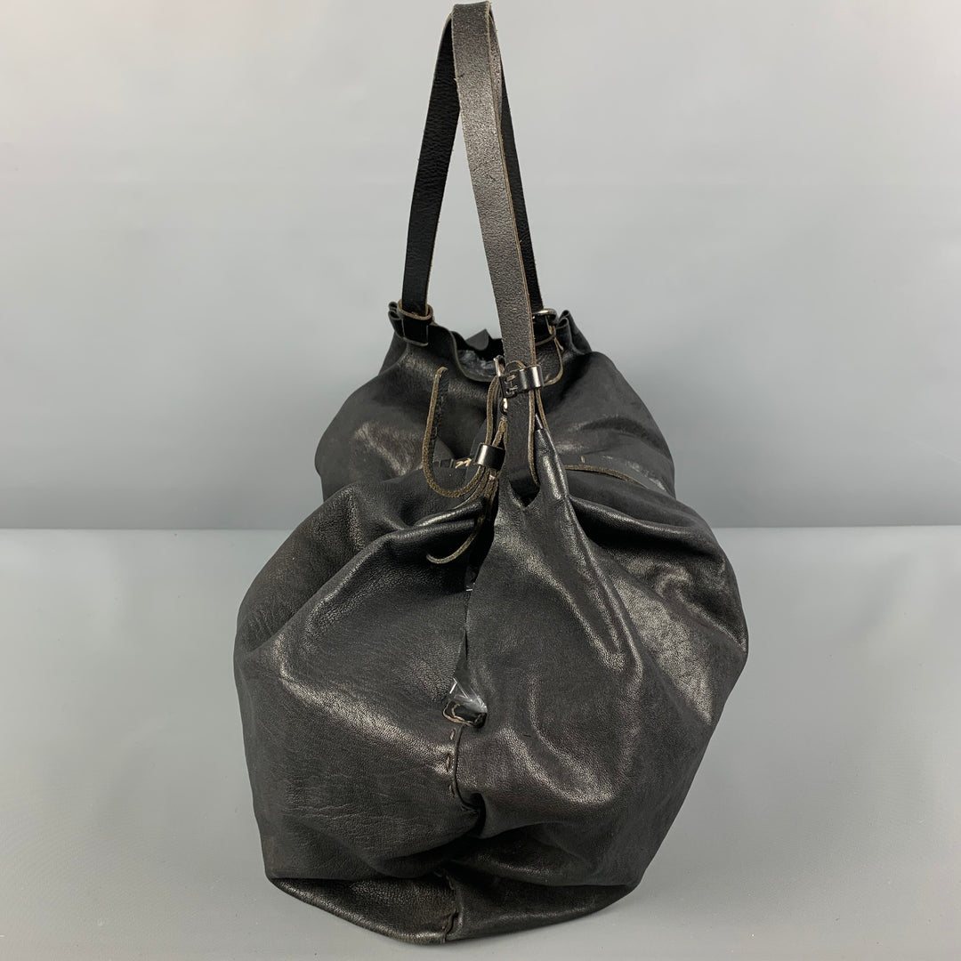 HENRY BEGUELIN Black Distressed Leather Top Handle Bag