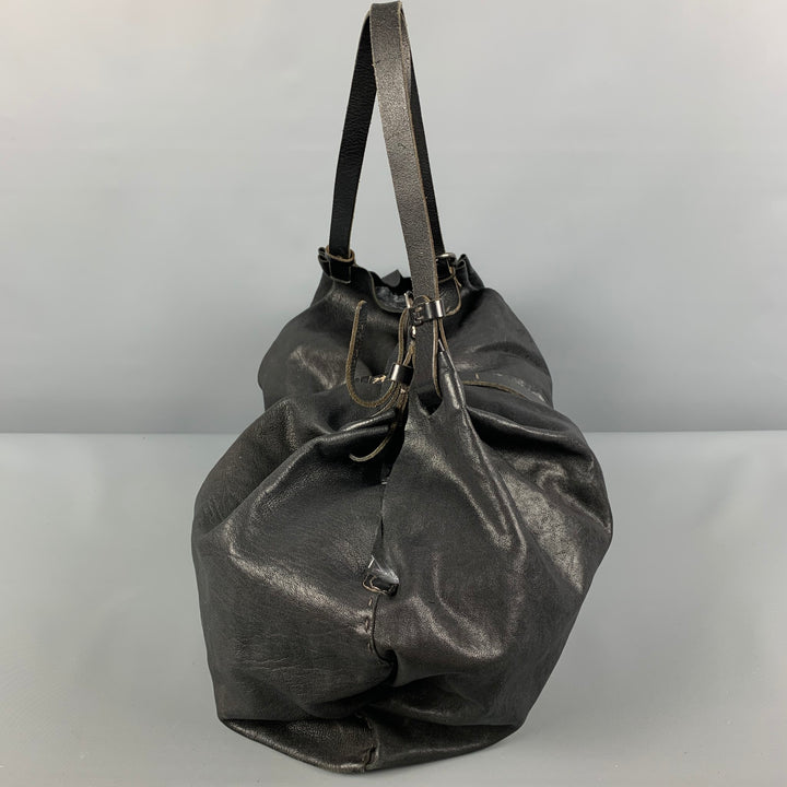 HENRY BEGUELIN Black Distressed Leather Top Handle Bag