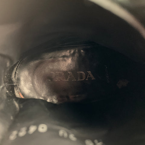 PRADA Size 10 Black Leather Ankle Strap Boots