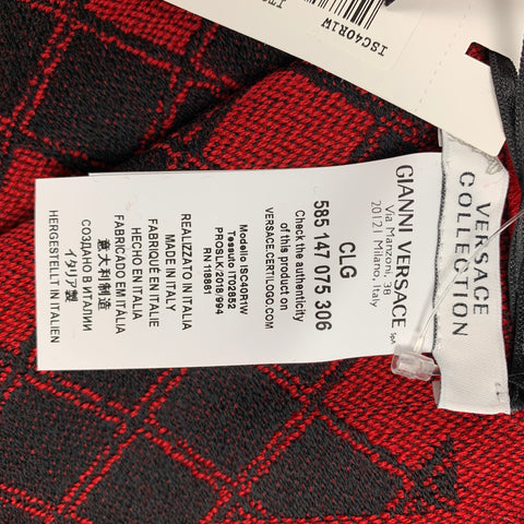 VERSACE COLLECTION Red & Black Diamond Wool Blend Frineg Scarf