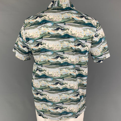 ONIA Size L Multi-Color Print Cotton Button Up Short Sleeve Shirt