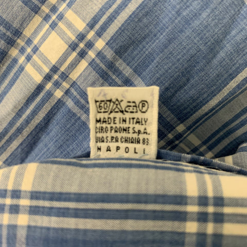KITON Size L Blue and White Plaid Cotton Button Down Long Sleeve Shirt