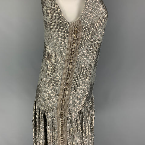 DRIES VAN NOTEN Size 8 Silver Silk Sequined Shift Dress