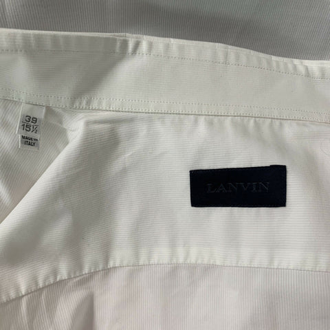 LANVIN Size S White Solid Cotton Tuxedo Long Sleeve Shirt