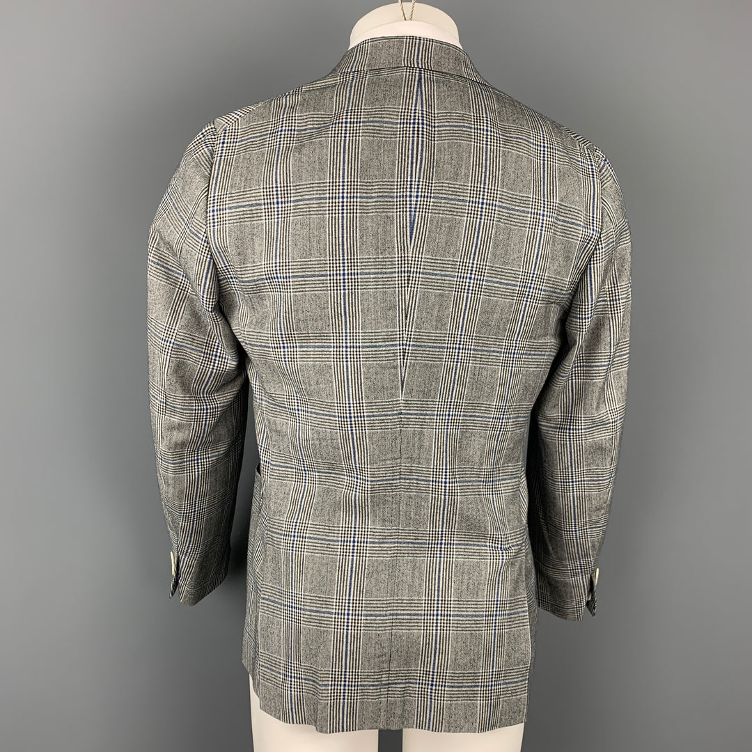 ISAIA Talla 38 Abrigo deportivo regular de lana a cuadros gris y azul con doble botonadura