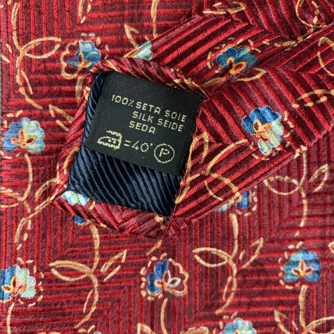 ERMENEGILDO ZEGNA Burgundy Abstrack Floral Silk Tie