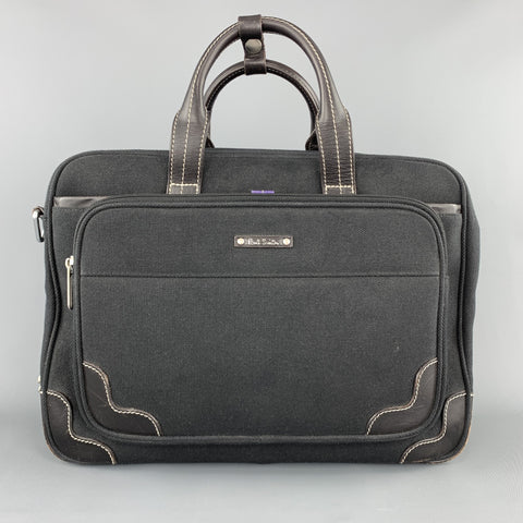 PAUL SMITH Contrast Stitch Black Canvas Leather Trim Work Bag