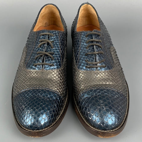 MARC by MARC JACOBS Size 9 Blue & Silver Metallic Snake Skin Shoes