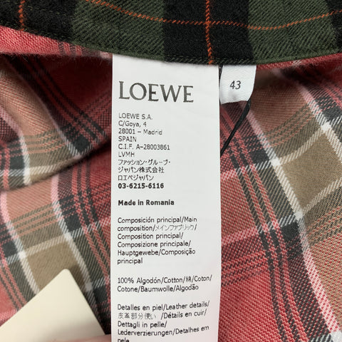 LOEWE x J.W.Anderson Size 43 Pink & Green Plaid Cotton Oversized Long Sleeve Shirt