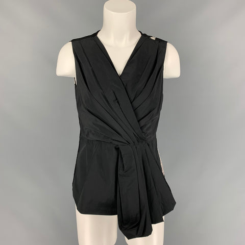 DRIES VAN NOTEN Size 6 Black Polyester / Cotton Pleated Sleeveless Blouse