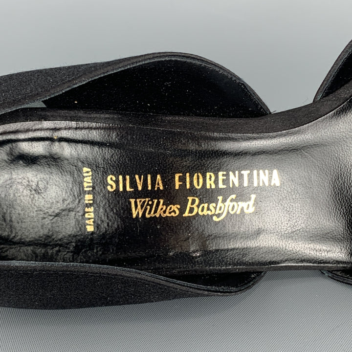 SILVIA FIORENTINA Vintage Size 8 Black Silk Rhinestone D'orsay Pumps