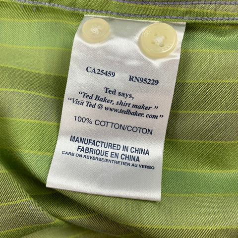 TED BAKER Size M Green Purple Stripe Cotton French Cuff Long Sleeve Shirt