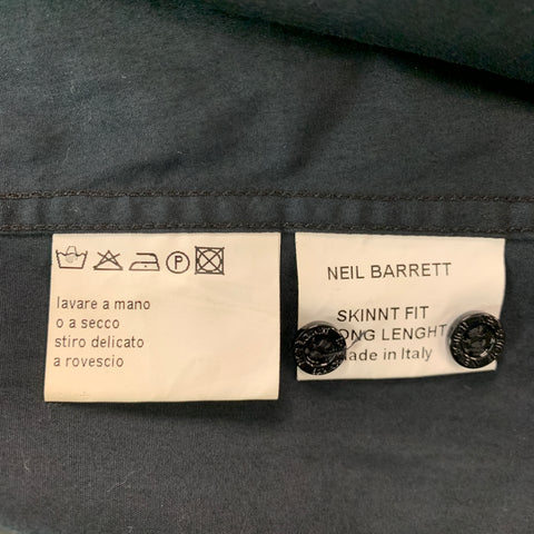 NEIL BARRETT Size L Black Mixed Fabrics Cotton Button Up Long Sleeve Shirt