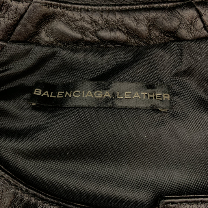 BALENCIAGA Size 8 Black & Teal Blue Quilted Leather Biker Vest