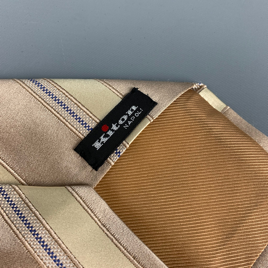 KITON Taupe Yellow Diagonal Stripe Silk Tie