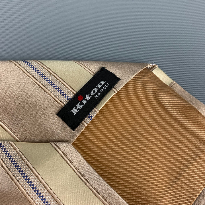KITON Taupe Yellow Diagonal Stripe Silk Tie