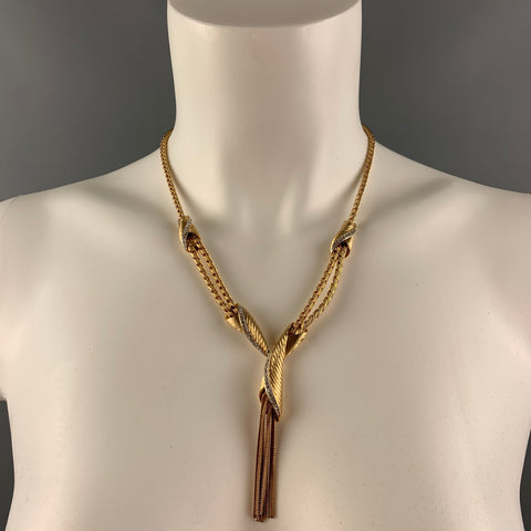 VINTAGE Gold Rhinestones Fringe Necklace