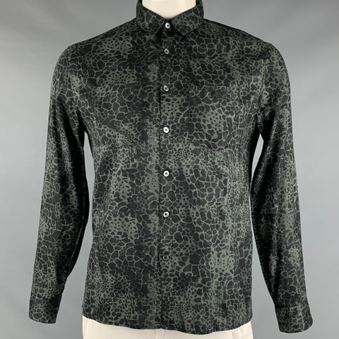 JOHN VARVATOS Taille S Chemise à manches longues en coton marbré noir gris avec deux poches