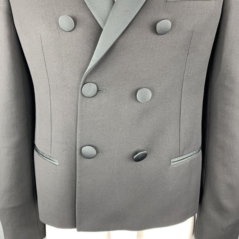 NEIL BARRETT Size 42 Black Satin Peak Lapel Double Breasted Sport Coat