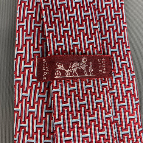 HERMES 5139 HA Red White Blue Silk Tie