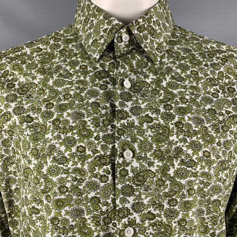 TOM FORD Size XL Green & White Paisley Cotton Button Down Long Sleeve Shirt