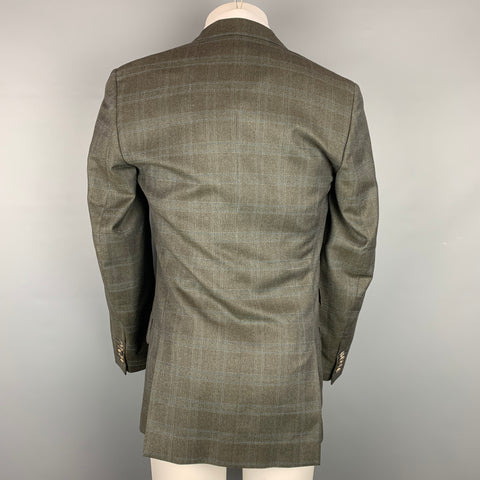 PAUL SMITH The Byard Size 38 Charcoal & Blue Glenplaid Merino Wool Sport Coat