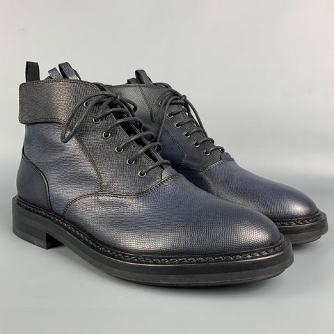 KRIS VAN ASSCHE Taille 10 Bottes à lacets en cuir texturé bleu marine