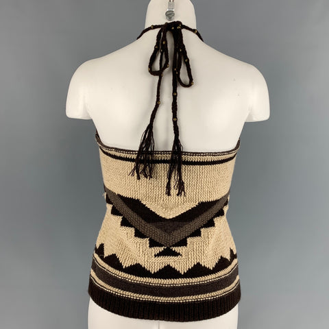 RALPH LAUREN Size L Beige & Brown Hand Knit Cashmere Blend Navajo Dress Top
