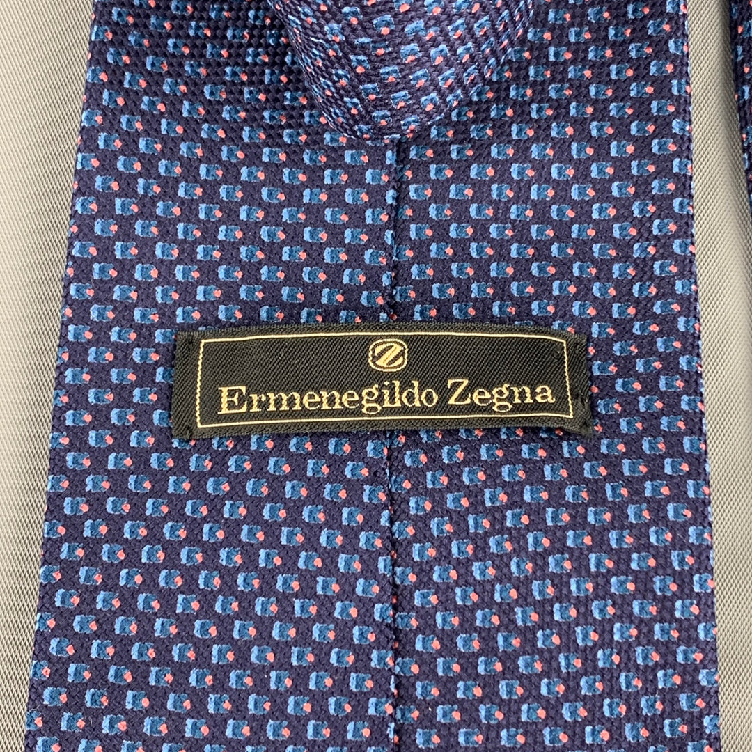 ERMENEGILDO ZEGNA Navy & Blue Dots Silk Tie