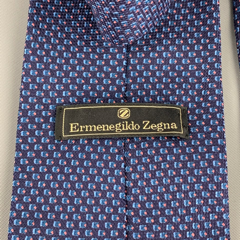 ERMENEGILDO ZEGNA Navy & Blue Dots Silk Tie