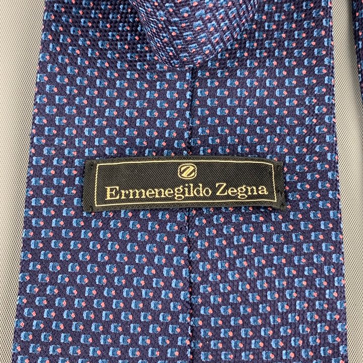 ERMENEGILDO ZEGNA Navy & Blue Dots Silk Tie