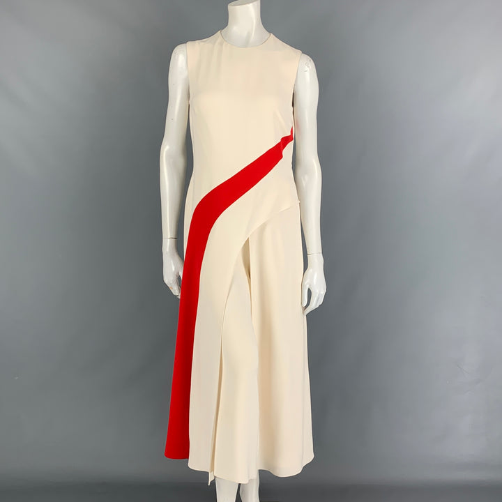 RALPH LAUREN Collection Size M Cream Red Silk Color Block Sleeveless Jumpsuit