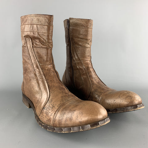 PAOLO IANTORNO Size 12 Taupe Textured Leather Cap Toe Boots