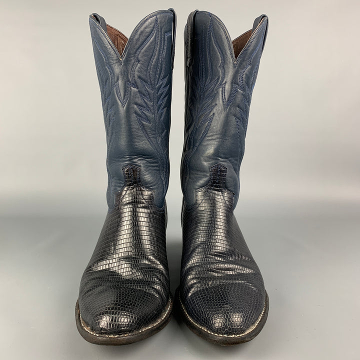 CUSTOM MADE Size 10 Blue & Navy Mixed Leathers Western Boots