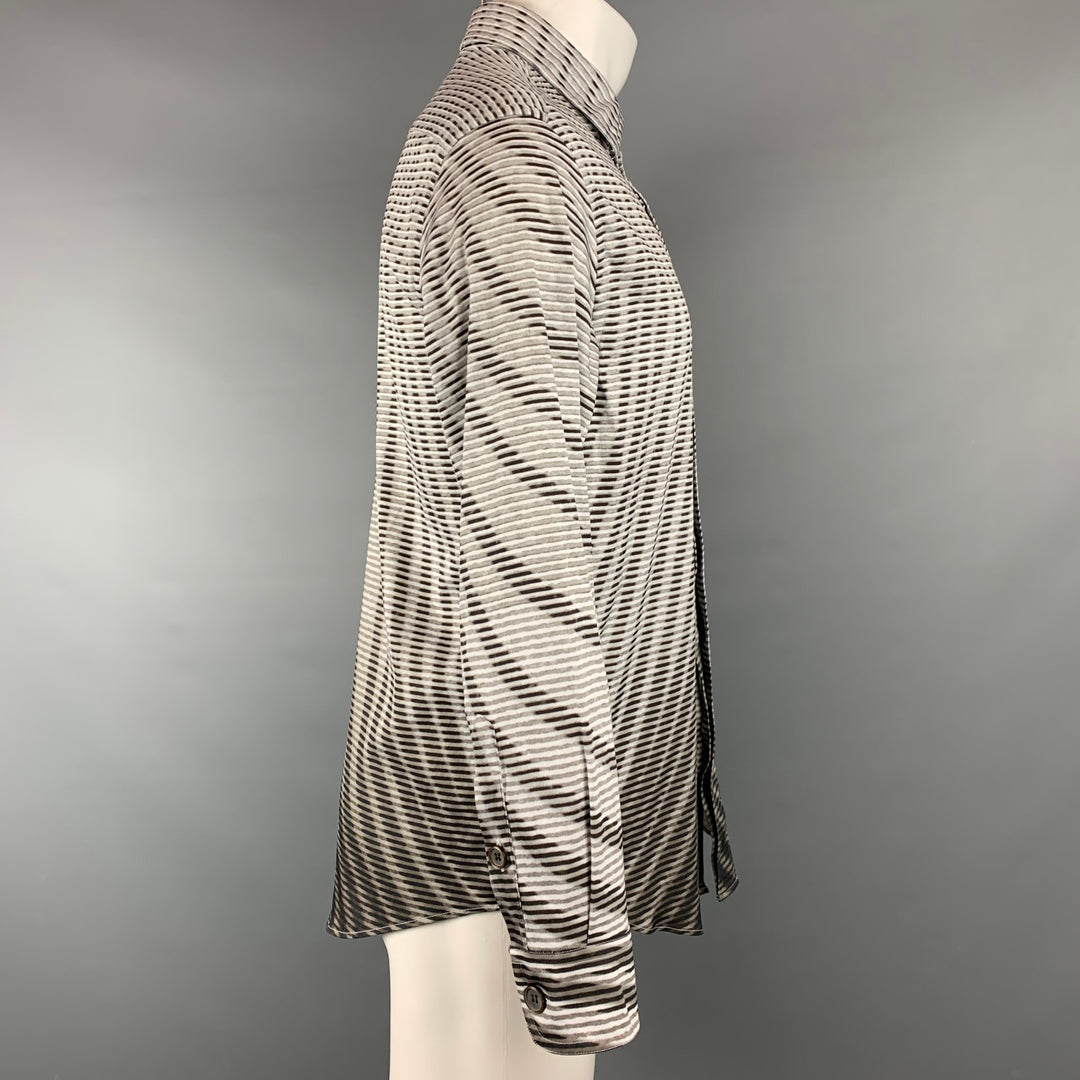 GIORGIO ARMANI Size M Grey & White Print Cotton Hidden Buttons Long Sleeve Shirt