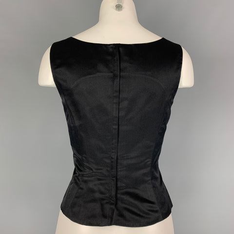 LILY SAMII Size M Black Satin Sleeveless Blouse