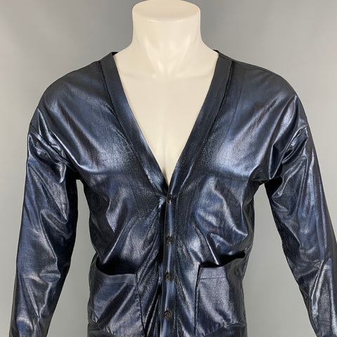 BURBERRY PRORSUM Spring 2013 Size S Blue Metallic Silk Button Down Cardigan