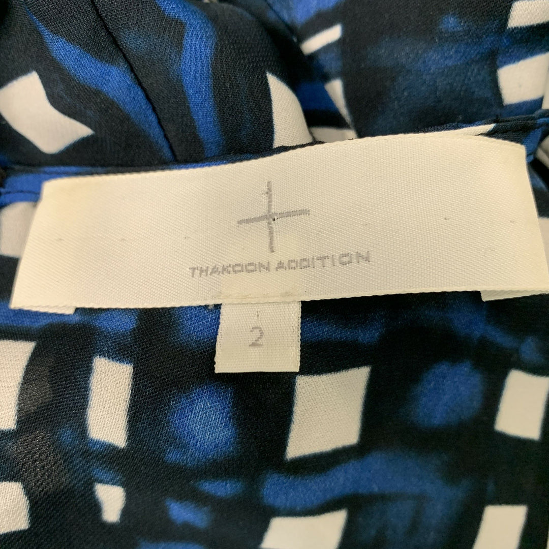 THAKOON Taille 2 Blouse Carrés Soie/Viscose Bleu Blanc