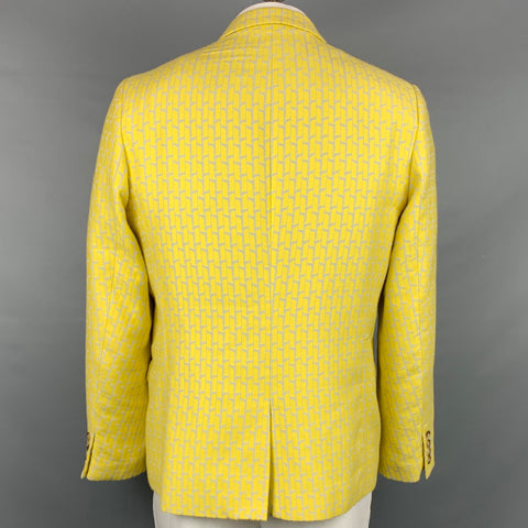 MR TURK Size 44 Yellow & Grey Geometric Cotton Blend Notch Lapel Sport Coat