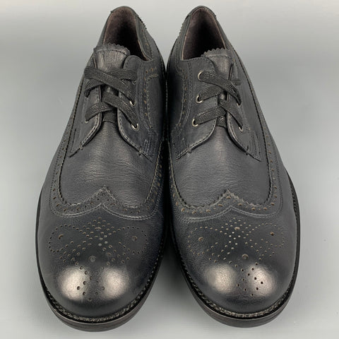 JOHN VARVATOS * U.S.A. Size 8 Black Perforated Leather Wingtip Lace Up Shoes
